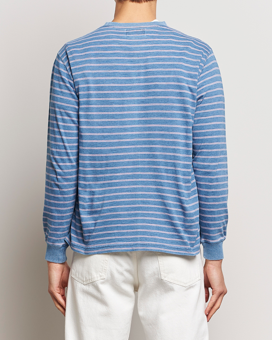 Men | T-Shirts | BEAMS PLUS | Indigo Stripe Long Sleeve T-Shirt Light Blue