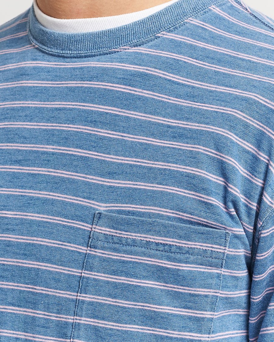 Men | T-Shirts | BEAMS PLUS | Indigo Stripe Long Sleeve T-Shirt Light Blue