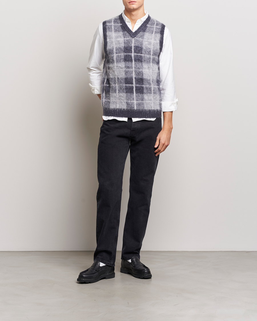 Men | Sweaters & Knitwear | BEAMS PLUS | Check Mohair Vest Grey