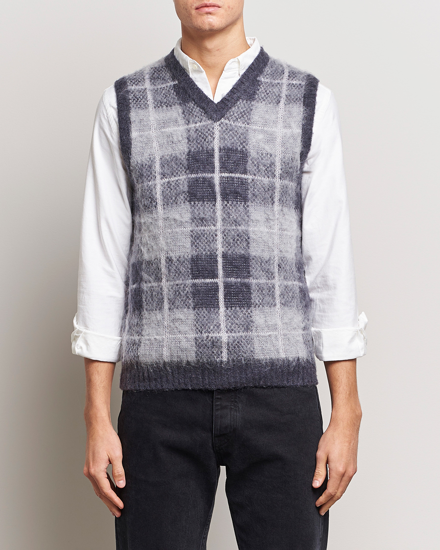 Men | Pullovers | BEAMS PLUS | Check Mohair Vest Grey