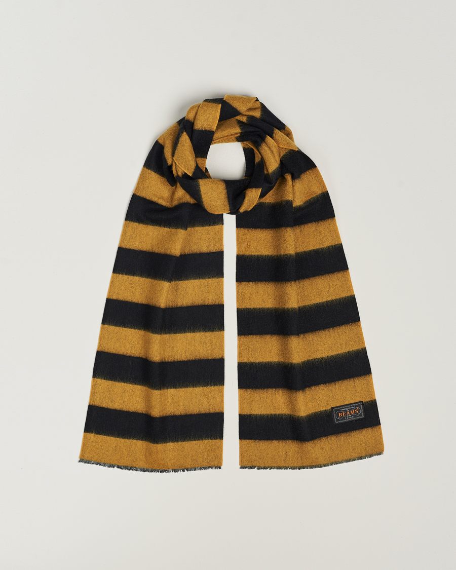 Men | Scarves | BEAMS PLUS | Cashmere Stripe Scarf Black/Yellow