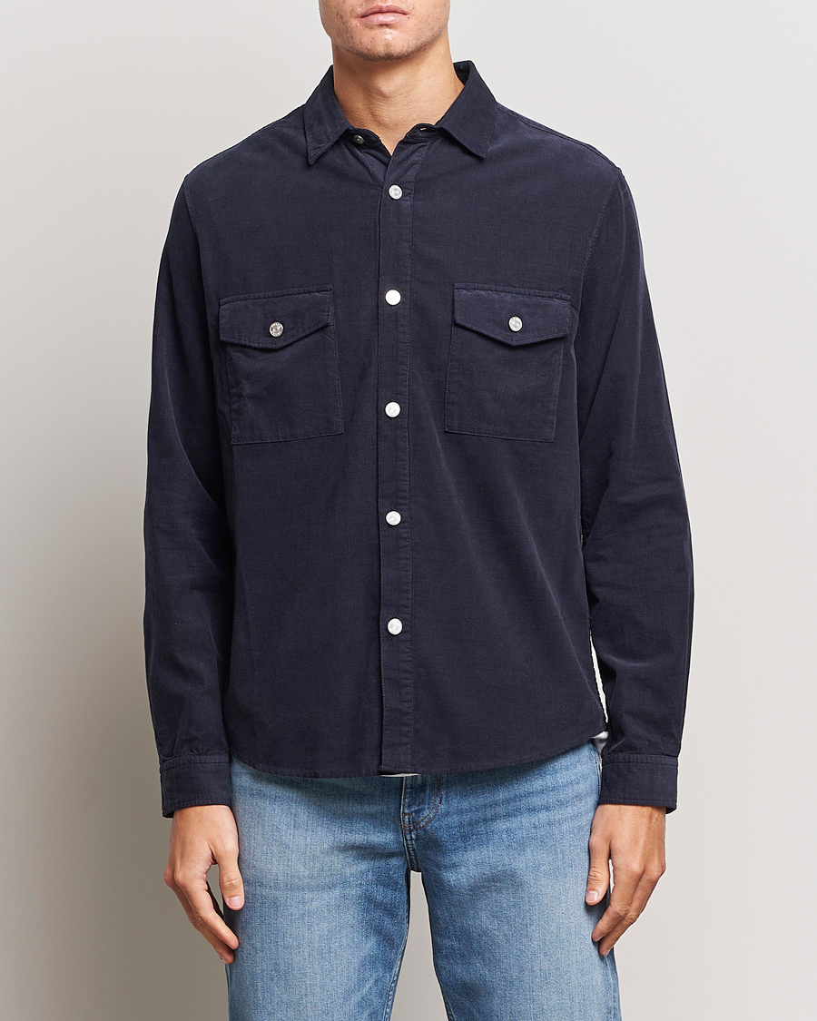 Men | Shirts | FRAME | Douple Pocket Micro Cord Shirt Midnight Blue
