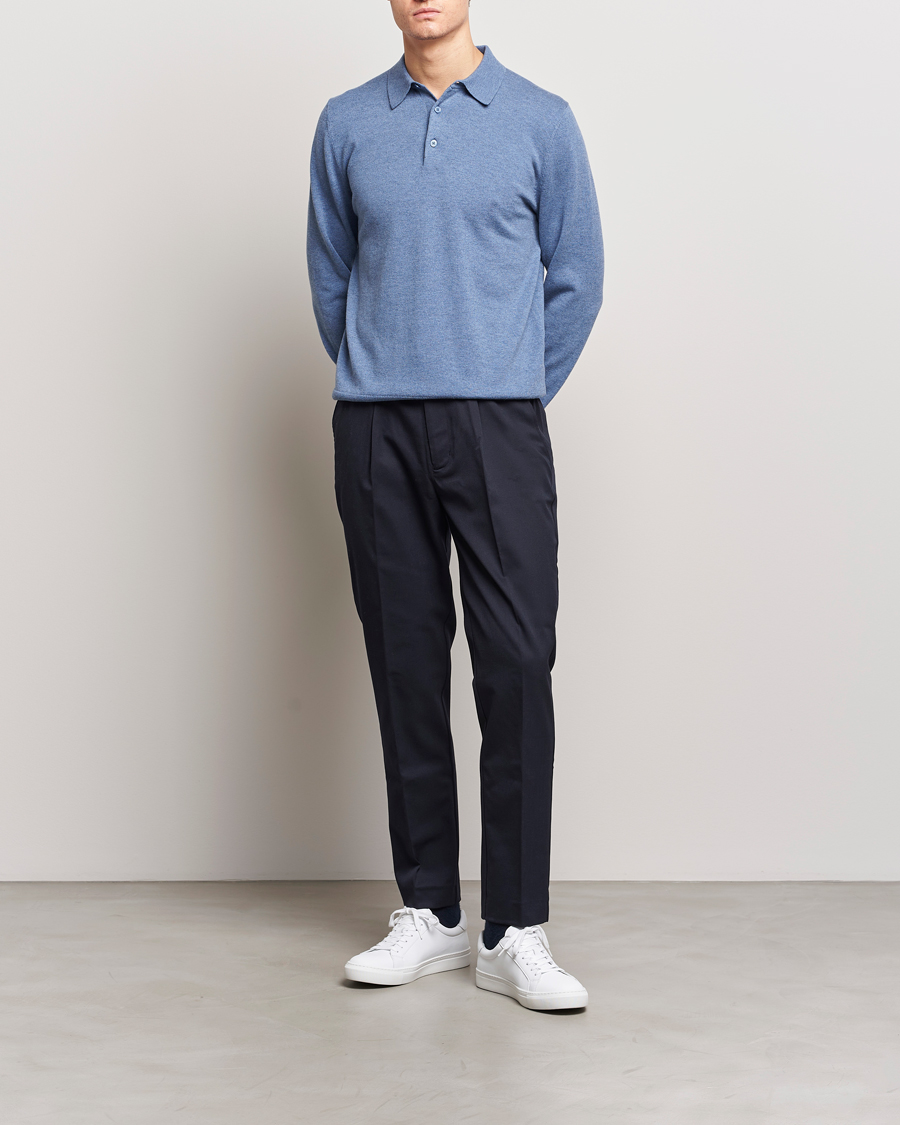 Men | Sweaters & Knitwear | Filippa K | Knitted Polo Shirt Paris Blue