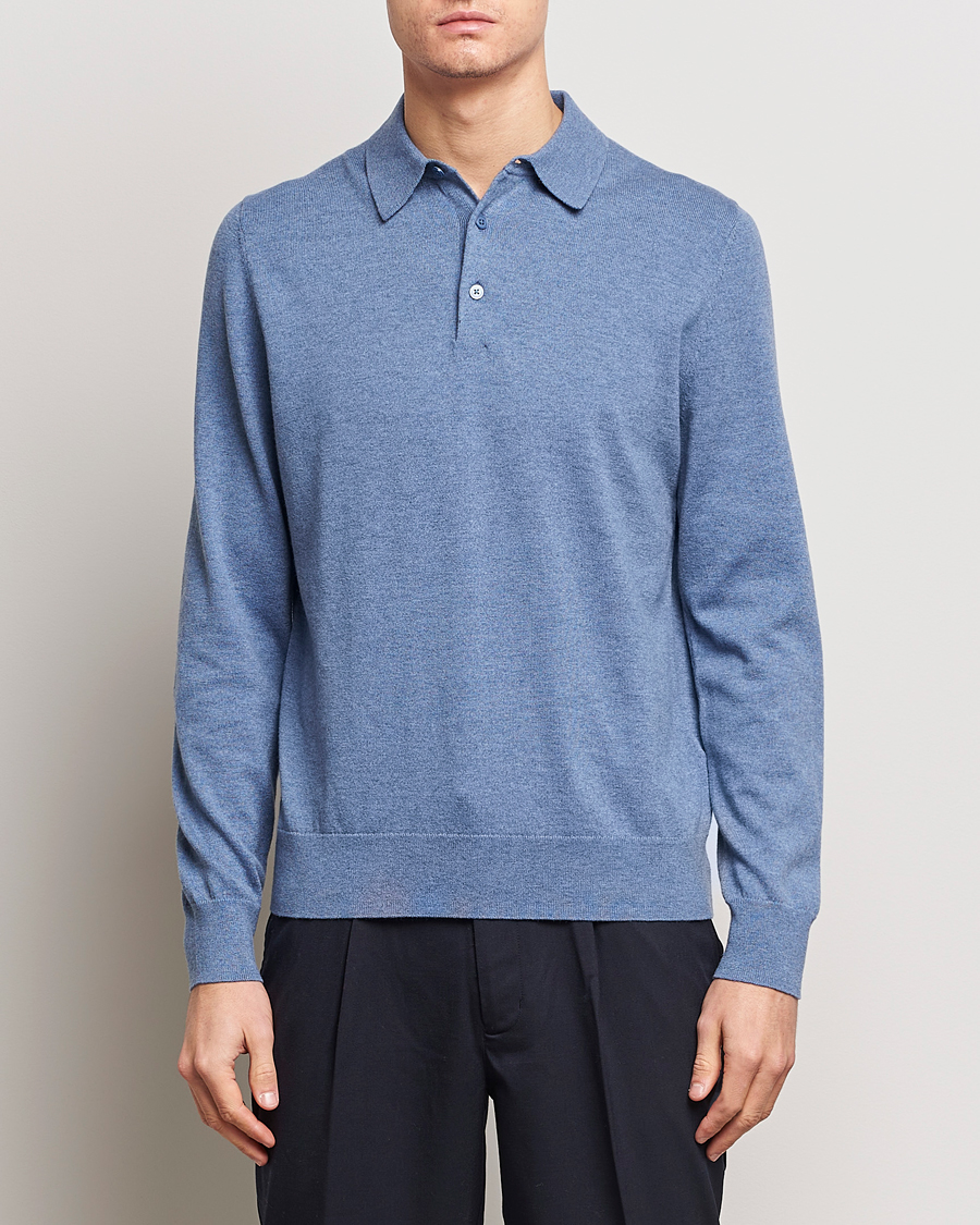 Men | Filippa K | Filippa K | Knitted Polo Shirt Paris Blue