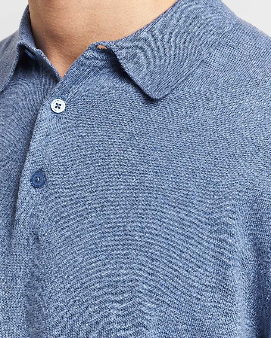 Men | Sweaters & Knitwear | Filippa K | Knitted Polo Shirt Paris Blue
