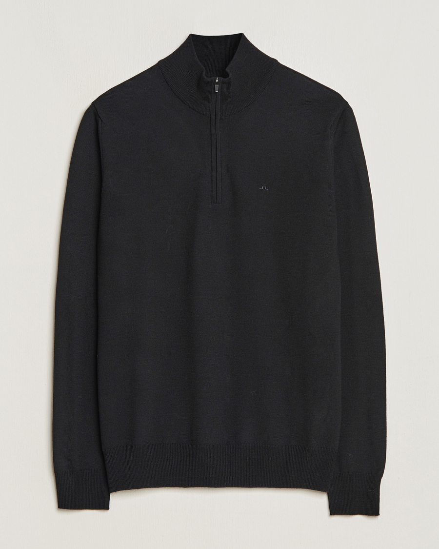 Men | Sweaters & Knitwear | J.Lindeberg | Kiyan Quarter Zip Wool Sweater Black