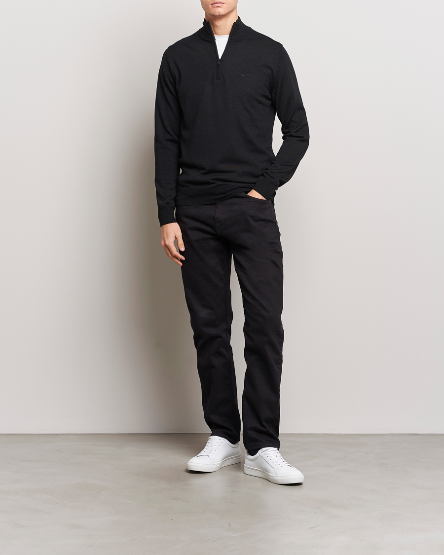 Men | Sweaters & Knitwear | J.Lindeberg | Kiyan Quarter Zip Wool Sweater Black