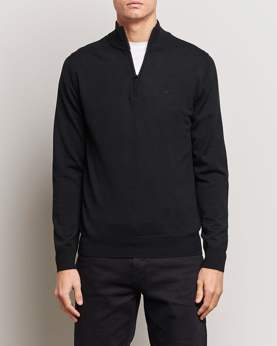 Men | Sweaters & Knitwear | J.Lindeberg | Kiyan Quarter Zip Wool Sweater Black