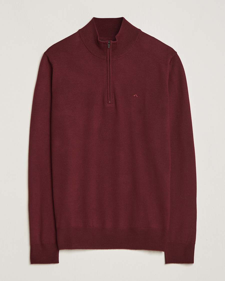 Men | Sweaters & Knitwear | J.Lindeberg | Kiyan Quarter Zip Wool Sweater Zinfandel