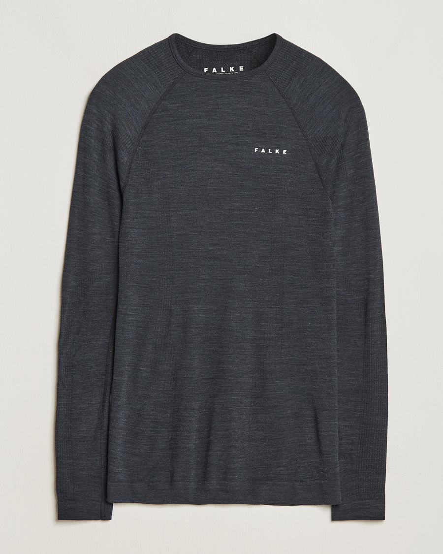 Men | T-Shirts | Falke | Long Sleeve Wool Tech Shirt Black