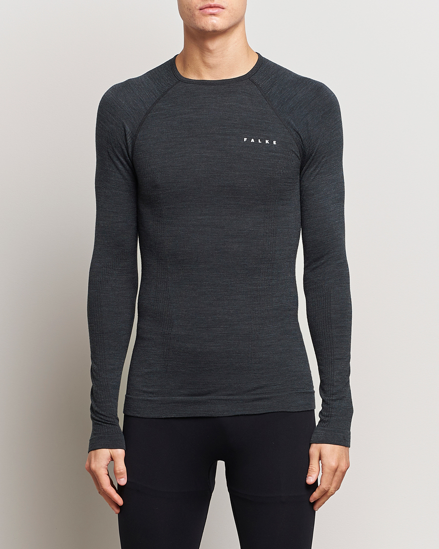 Men | T-Shirts | Falke | Long Sleeve Wool Tech Shirt Black