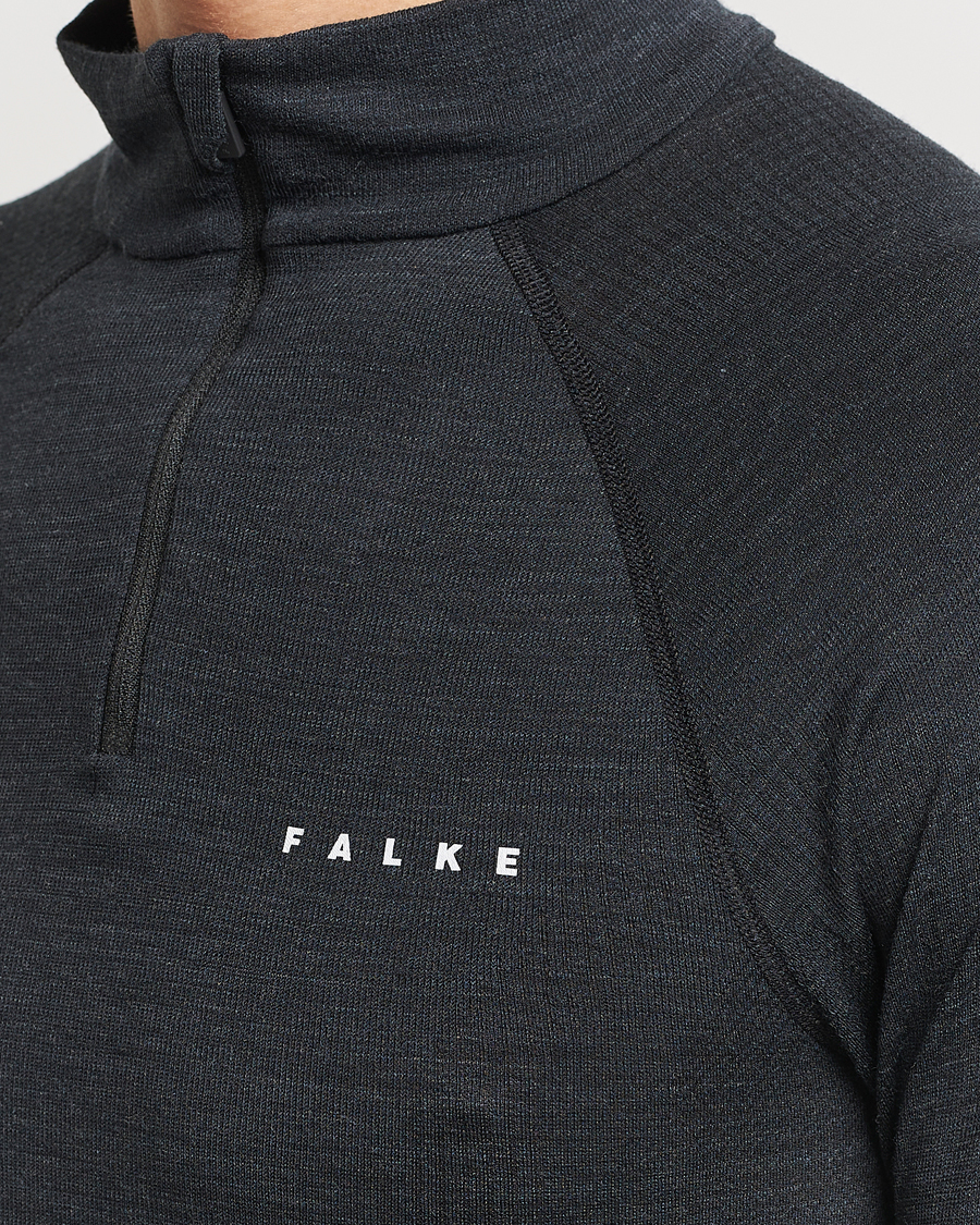 Men | Sweaters & Knitwear | Falke | Sport Long Sleeve Wool Tech Half Zip Shirt Black