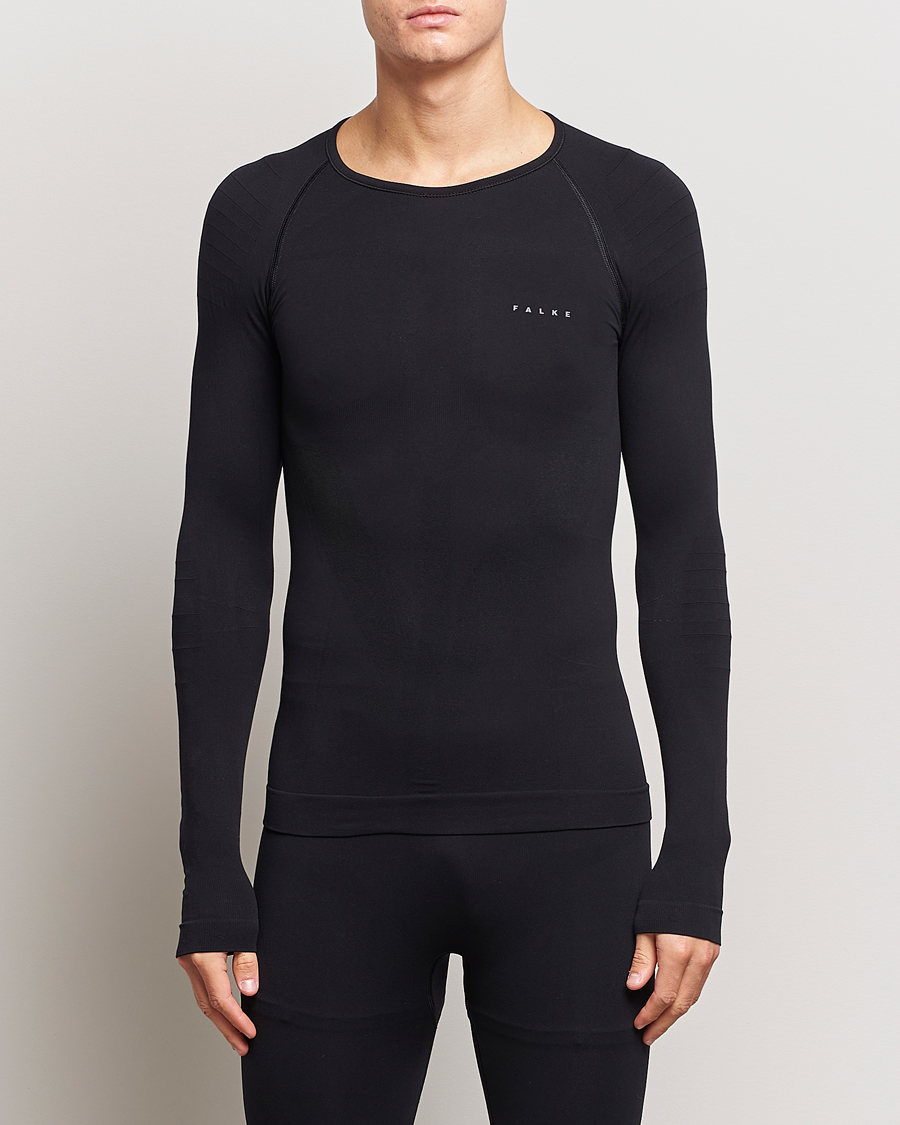 Men | T-Shirts | Falke | Long Sleeve Warm Shirt Black