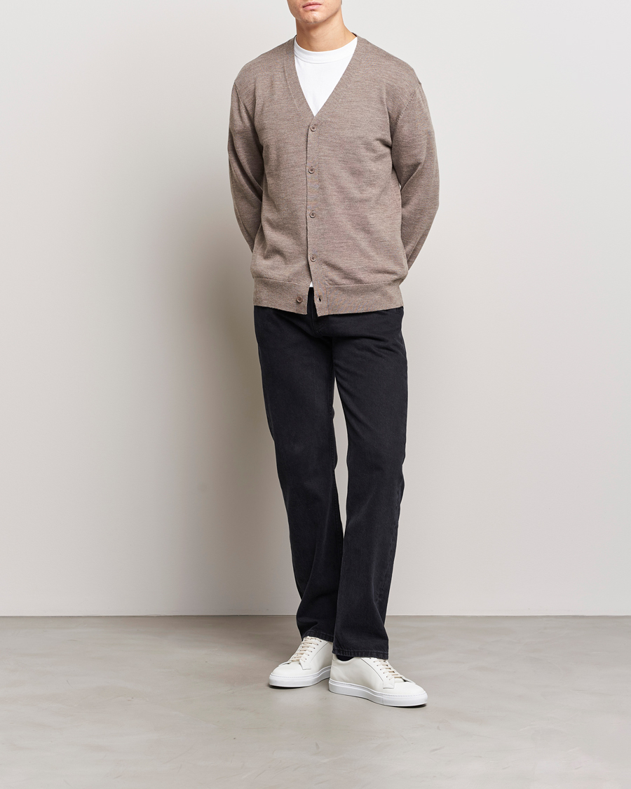 Men | Sweaters & Knitwear | A Day's March | Oca Merino Cardigan Taupe Melange