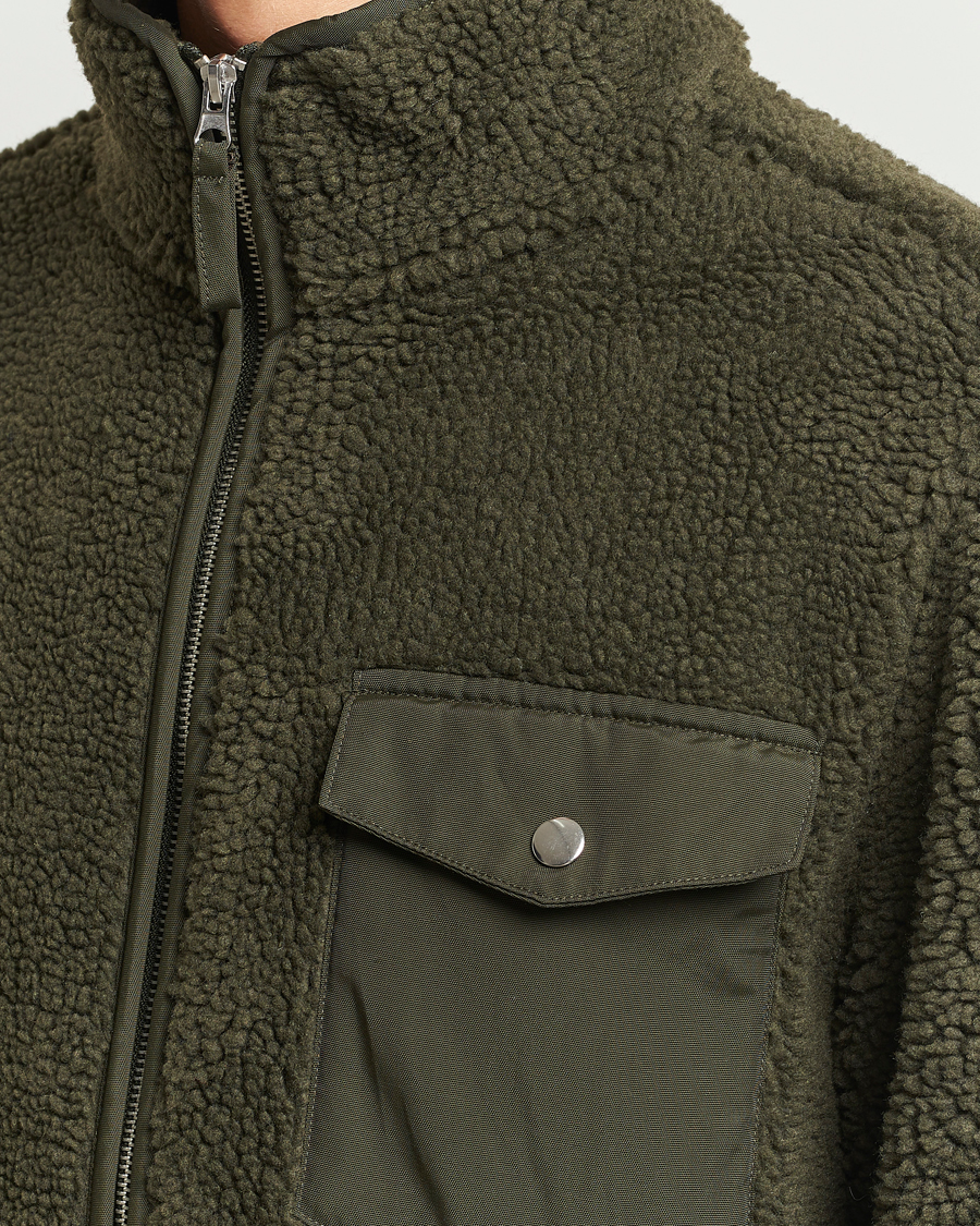 Men | Sweaters & Knitwear | A Day's March | Tone Pile Fleece Jacket Deep Green