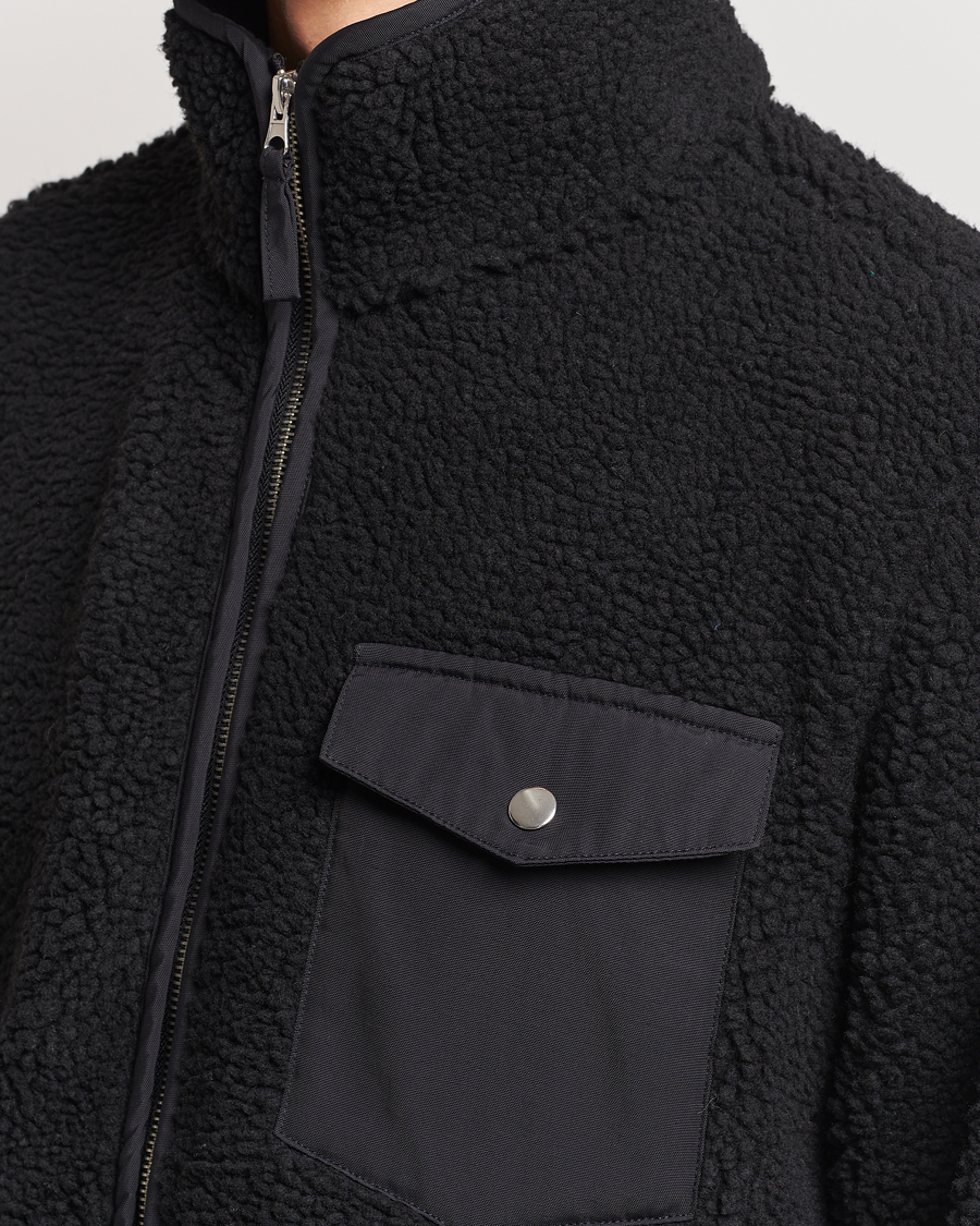 Men | Sweaters & Knitwear | A Day's March | Tone Pile Fleece Jacket Black