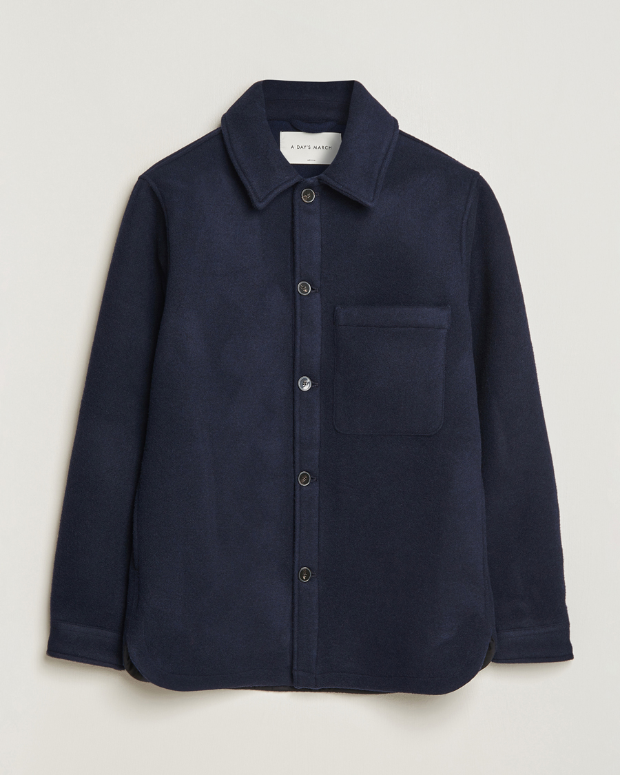 Men | Shirts | A Day's March | Epernay Wool Overshirt Navy