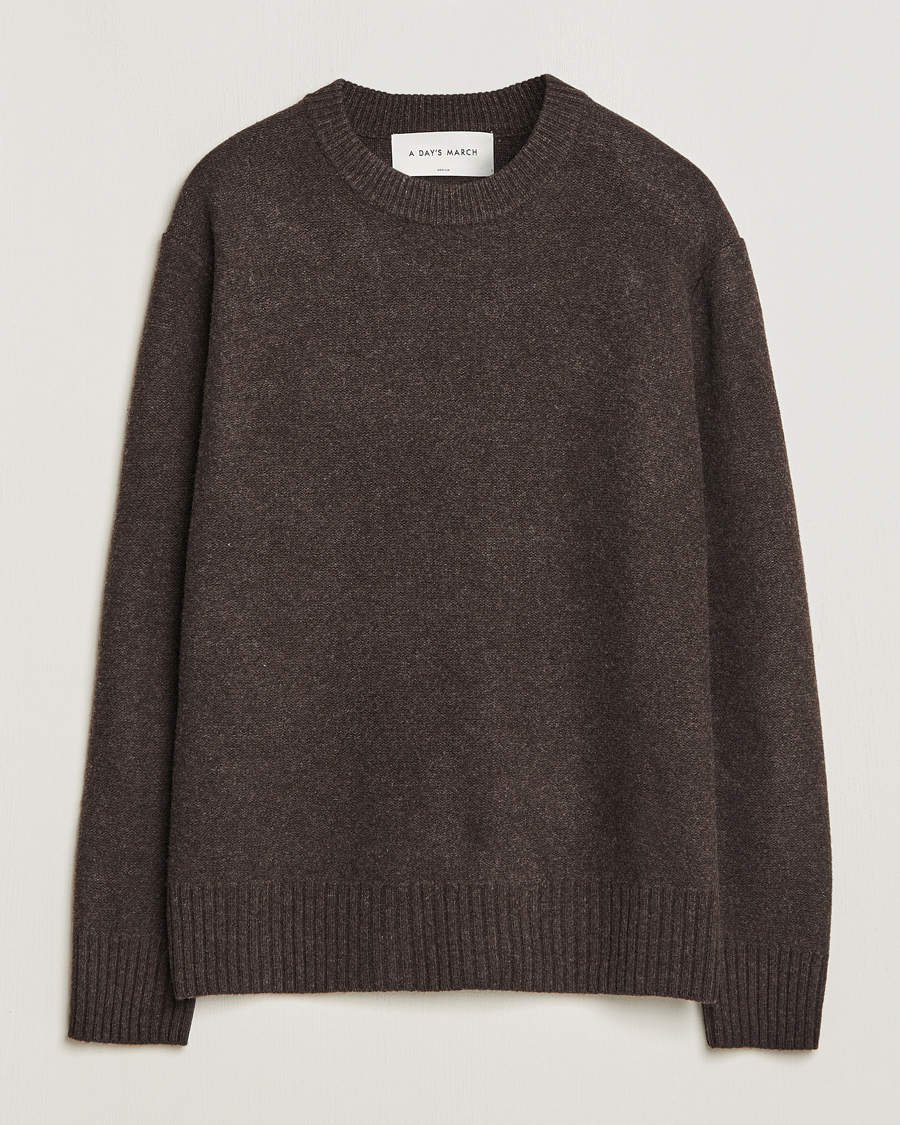 Men | Sweaters & Knitwear | A Day's March | Tietar Boiled Merino Sweater Java Brown