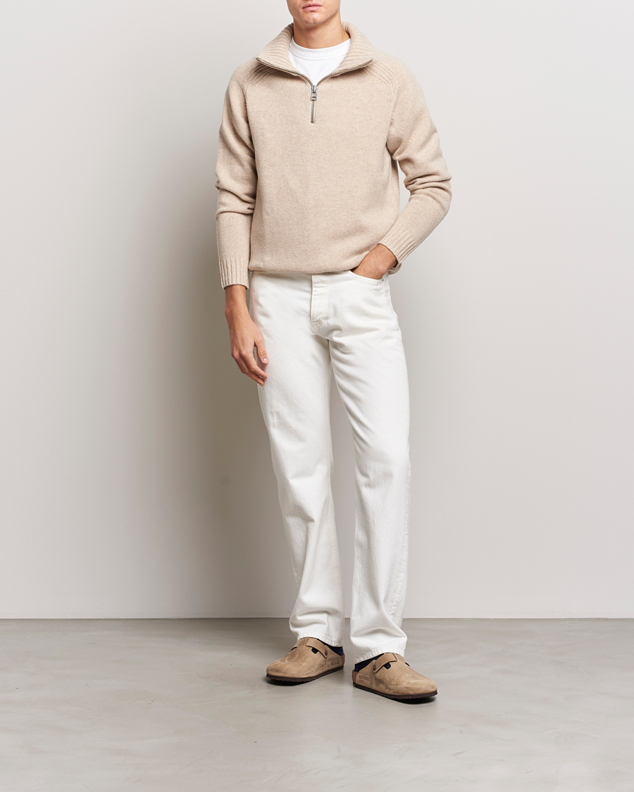 Men | Sweaters & Knitwear | A Day's March | Cullan Wool Half-Zip Sand