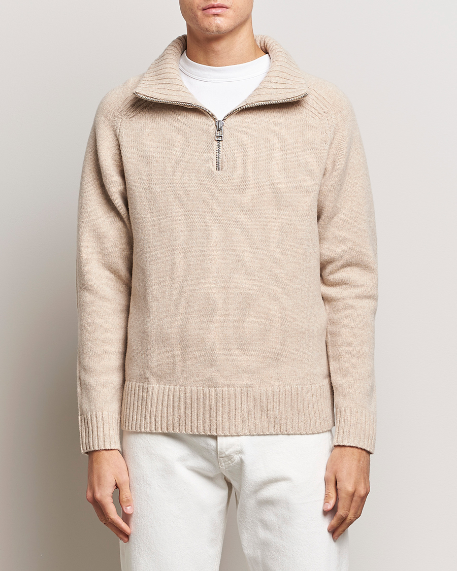 Men | Sweaters & Knitwear | A Day's March | Cullan Wool Half-Zip Sand