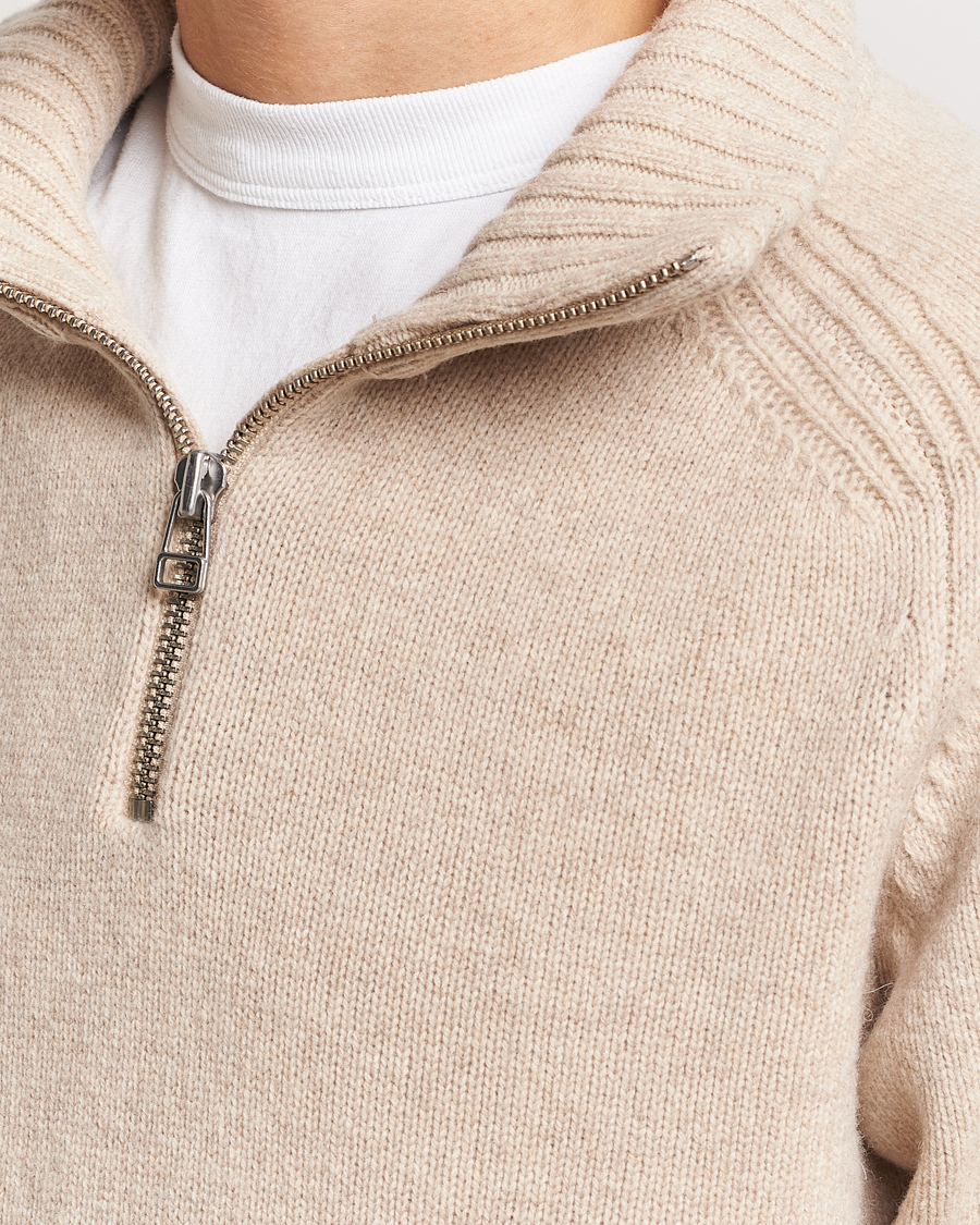 Men | Sweaters & Knitwear | A Day's March | Cullan Wool Half-Zip Sand