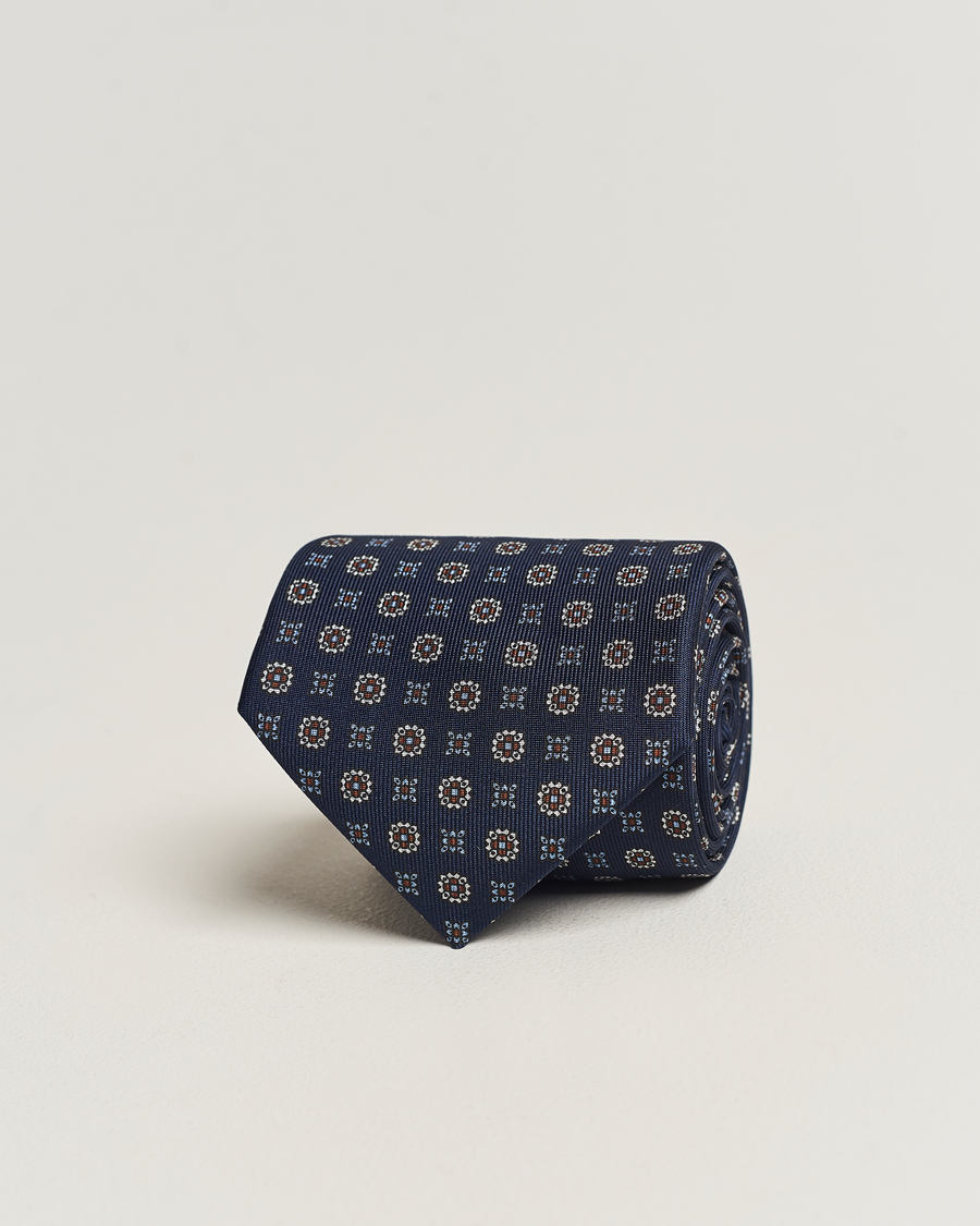 Men | E. Marinella 3-Fold Printed Silk Tie Navy | E. Marinella | 3-Fold Printed Silk Tie Navy