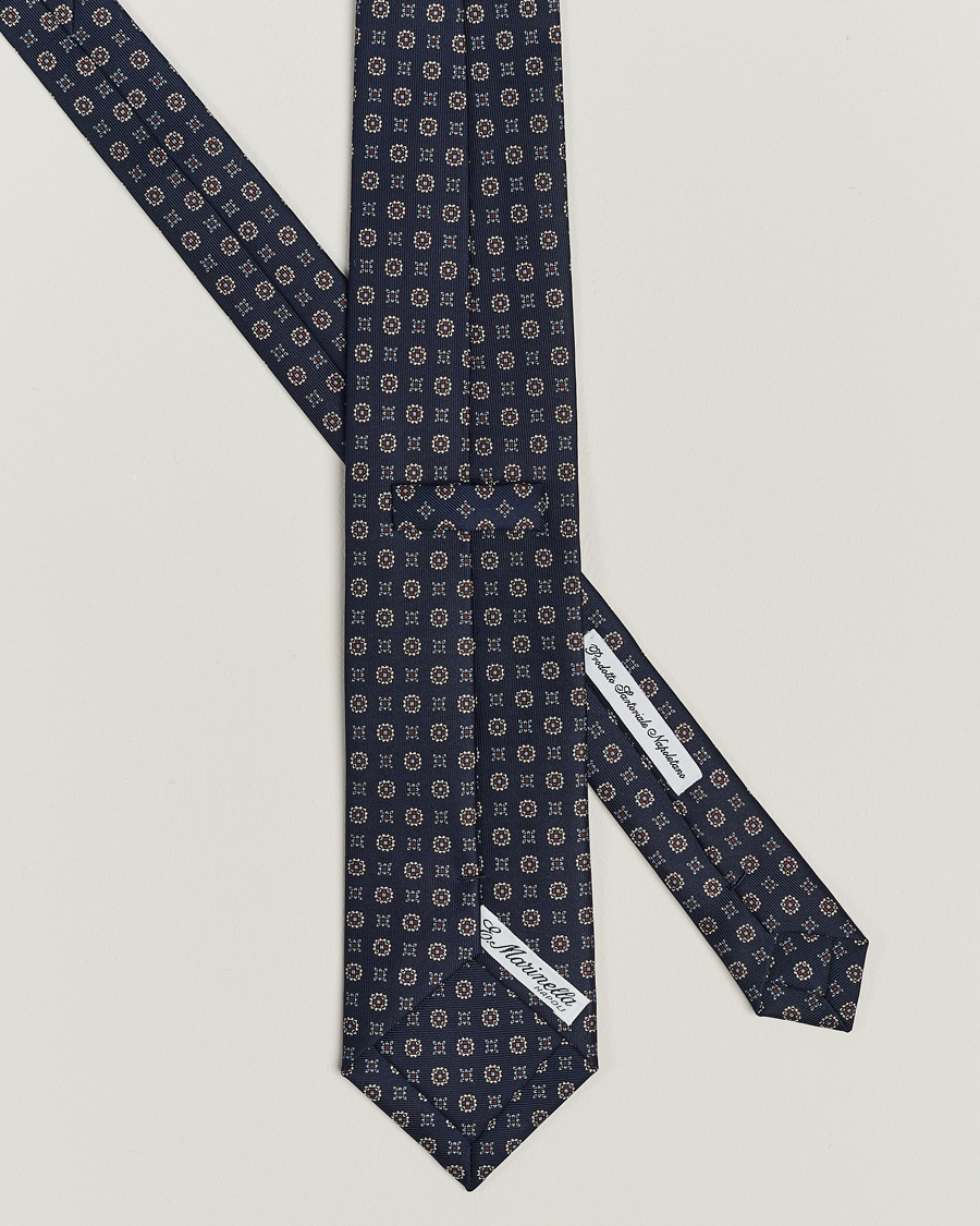 Men | E. Marinella 3-Fold Printed Silk Tie Navy | E. Marinella | 3-Fold Printed Silk Tie Navy