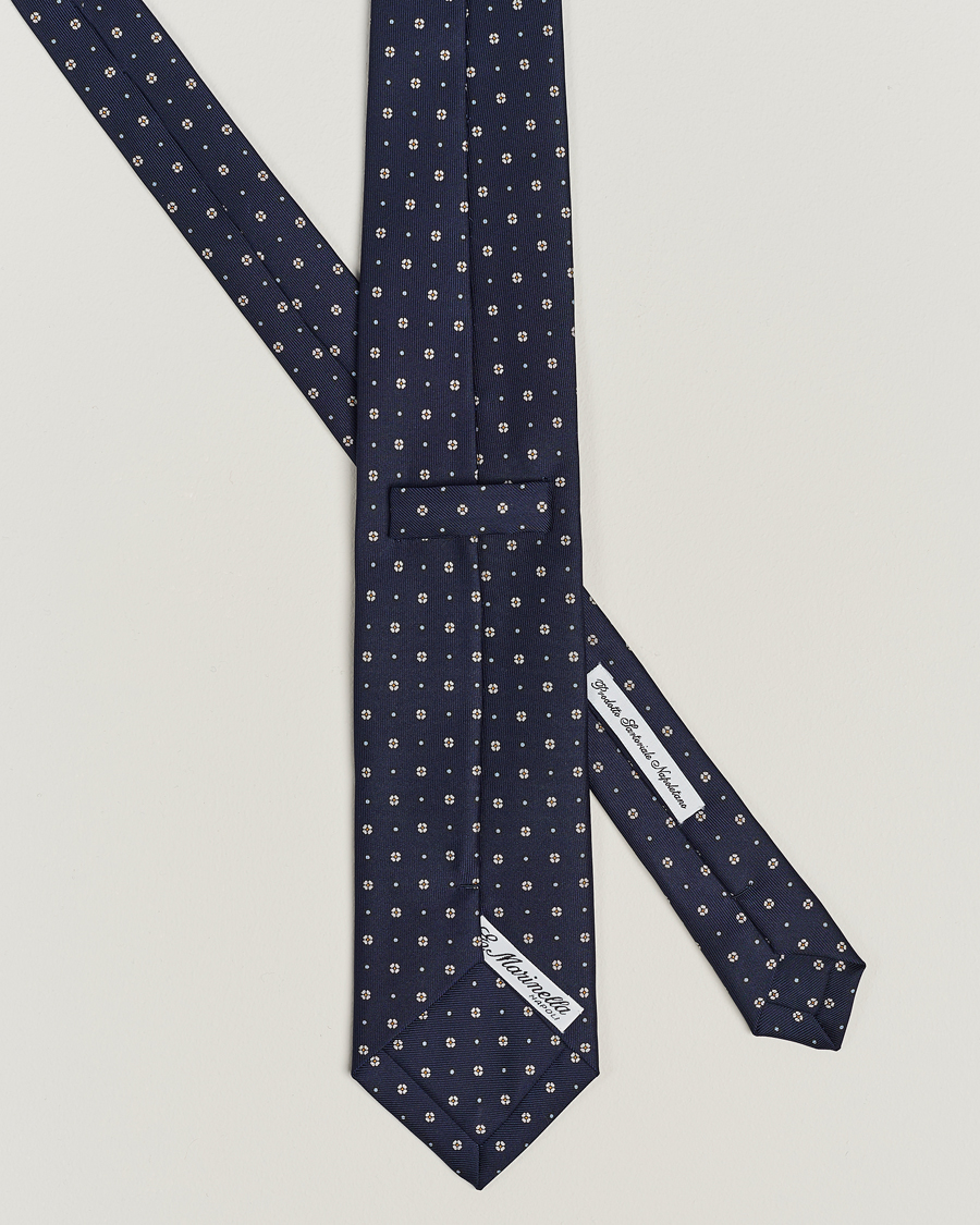 Men | Ties | E. Marinella | 3-Fold Printed Silk Tie Navy