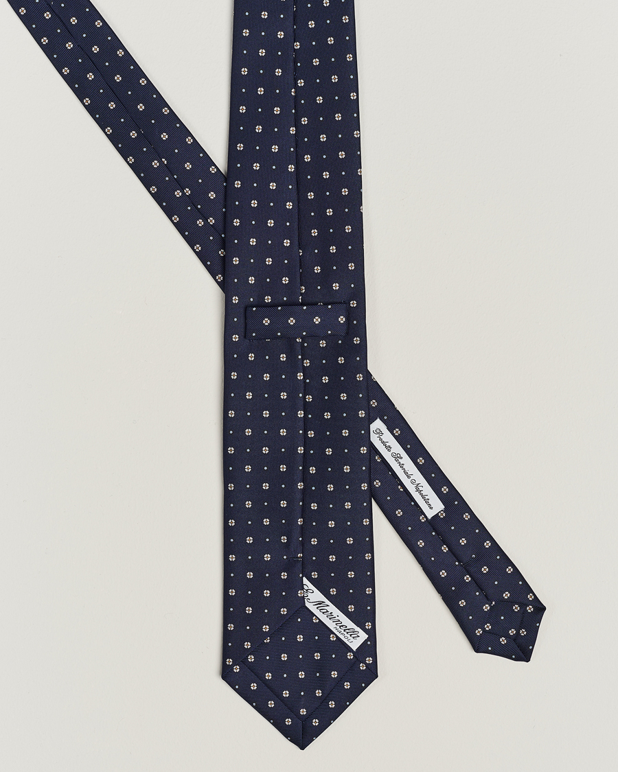 Men | E. Marinella 3-Fold Printed Silk Tie Navy | E. Marinella | 3-Fold Printed Silk Tie Navy