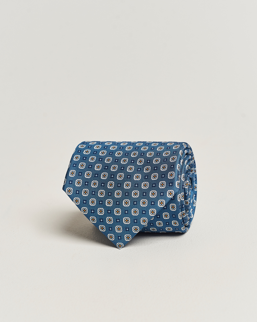 Men | E. Marinella | E. Marinella | 3-Fold Printed Silk Tie Blue