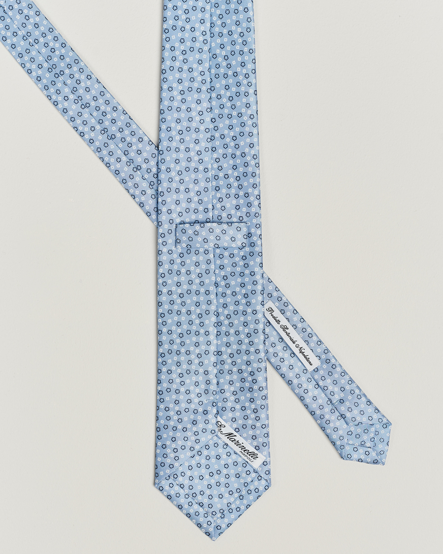 Men | Ties | E. Marinella | 3-Fold Printed Silk Tie Light Blue