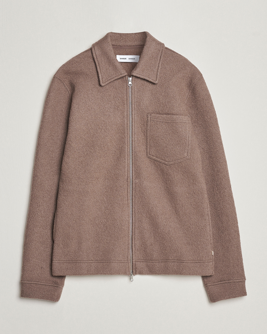 Men | Sweaters & Knitwear | Samsøe Samsøe | Hannes Boiled Wool Full Zip Fallen Rock