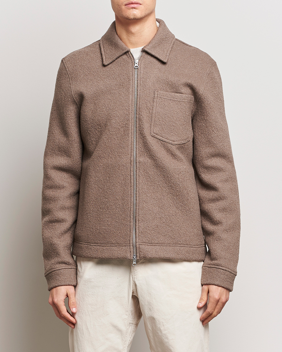 Men | Sweaters & Knitwear | Samsøe Samsøe | Hannes Boiled Wool Full Zip Fallen Rock