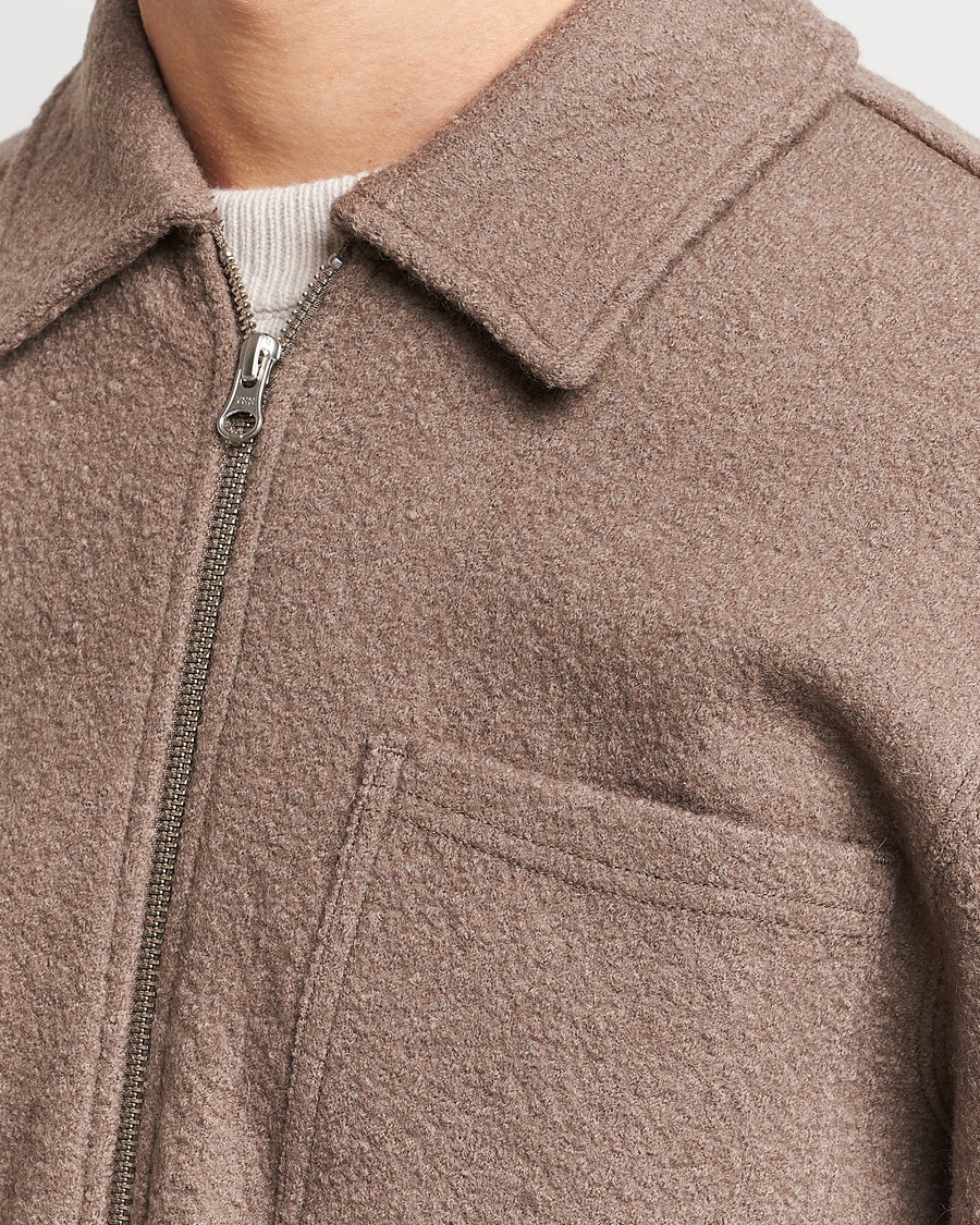 Men | Sweaters & Knitwear | Samsøe Samsøe | Hannes Boiled Wool Full Zip Fallen Rock
