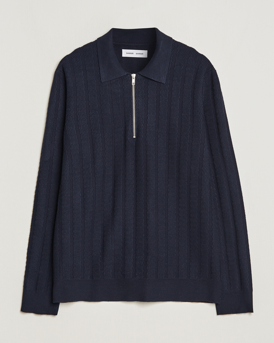 Men | Sweaters & Knitwear | Samsøe Samsøe | Gabriel Structured Knitted Half Zip Salute Navy
