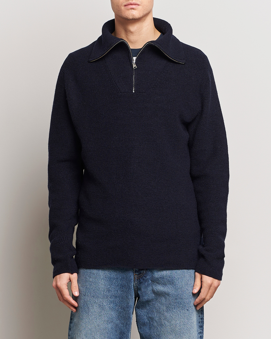 Men | Sweaters & Knitwear | NN07 | Carl Rib Knitted Half Zip Navy Blue