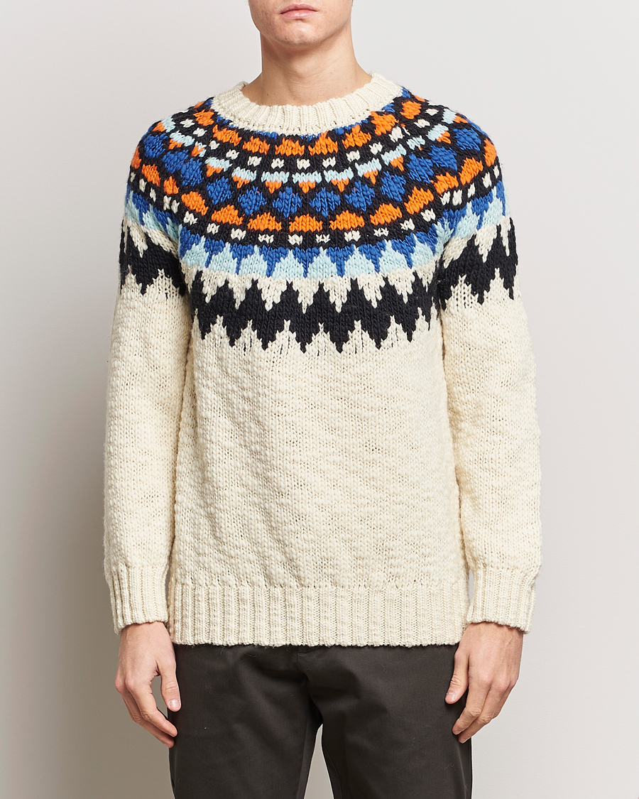 Herr | Stickade tröjor | NN07 | Felix Nordic Wool Sweater Ecru Multi