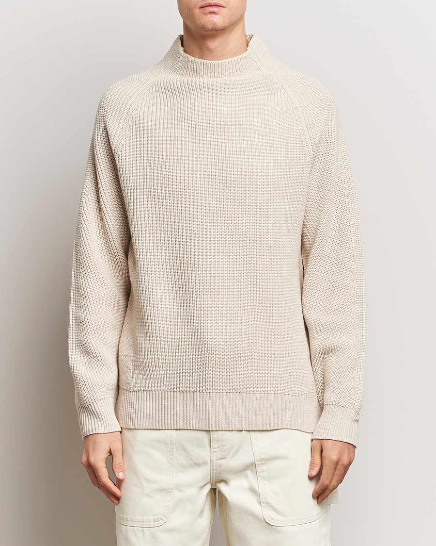Herr | Stickade tröjor | NN07 | Liam Mock Neck Sweater Nature Melange