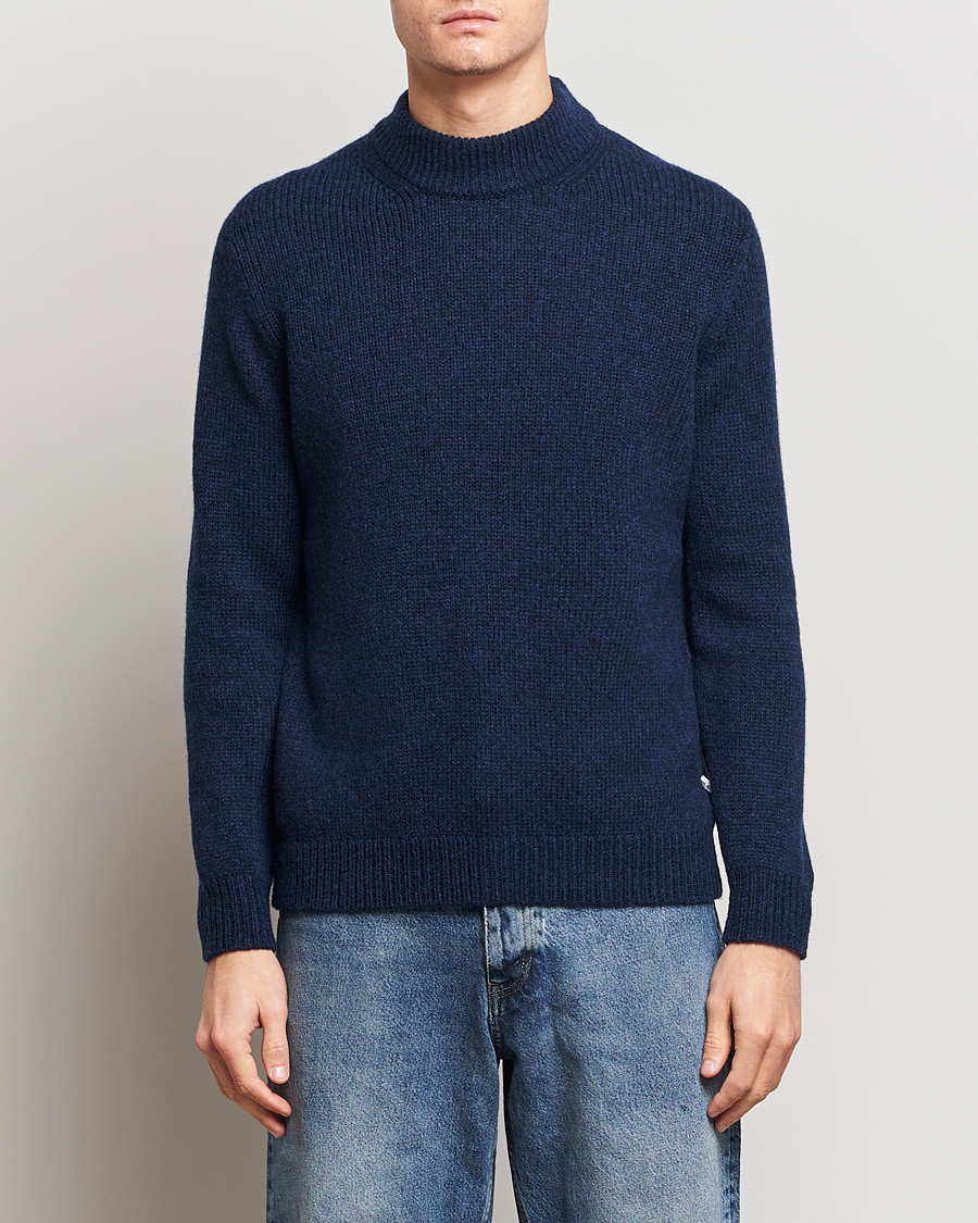 Herr | Stickade tröjor | NN07 | Nick Mock Neck Sweater Navy Blue