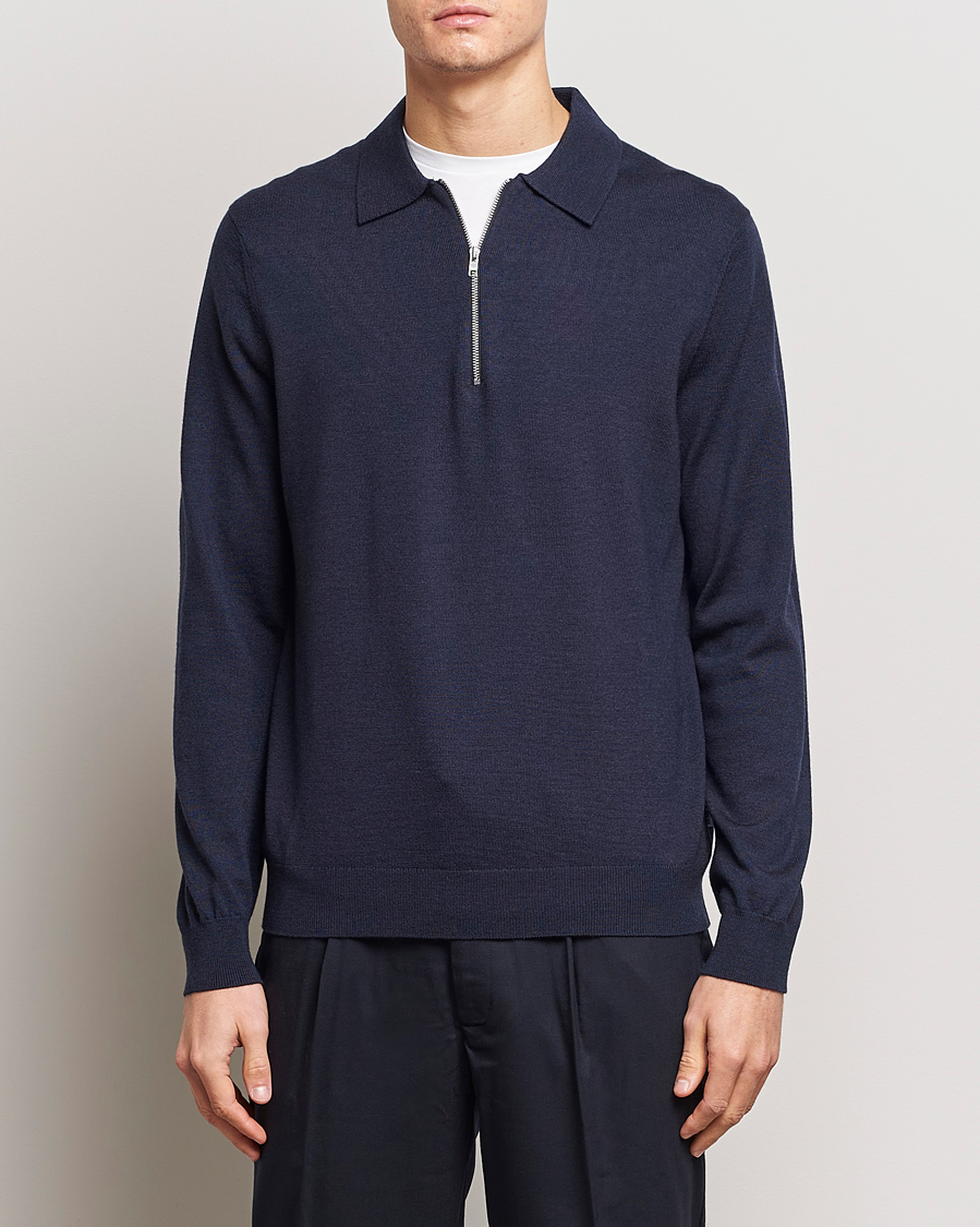 Men | Sweaters & Knitwear | NN07 | Sergio Half-Zip Polo Navy Melange