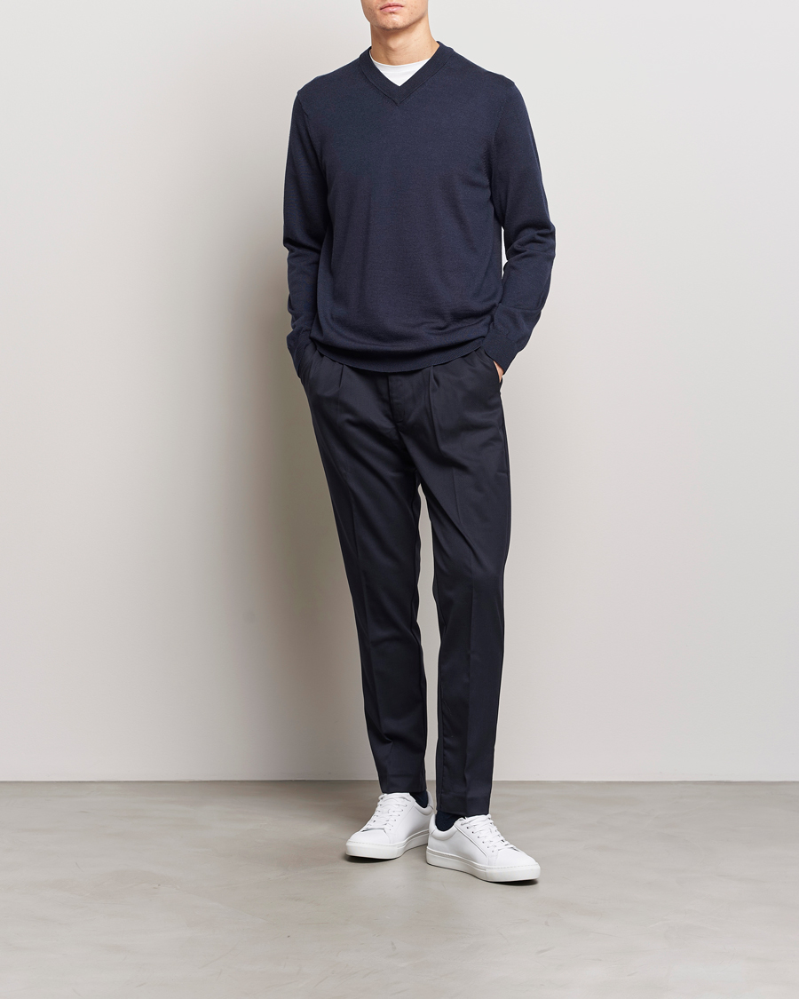 Men | Sweaters & Knitwear | NN07 | Sergio V-Neck Pullover Navy Melange