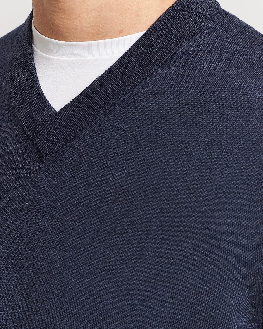 Men | Sweaters & Knitwear | NN07 | Sergio V-Neck Pullover Navy Melange