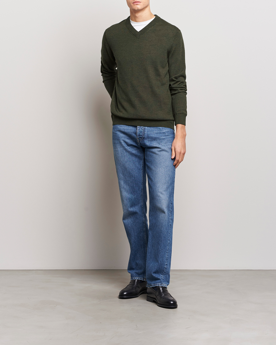 Men | Sweaters & Knitwear | NN07 | Sergio V-Neck Pullover Dark Green