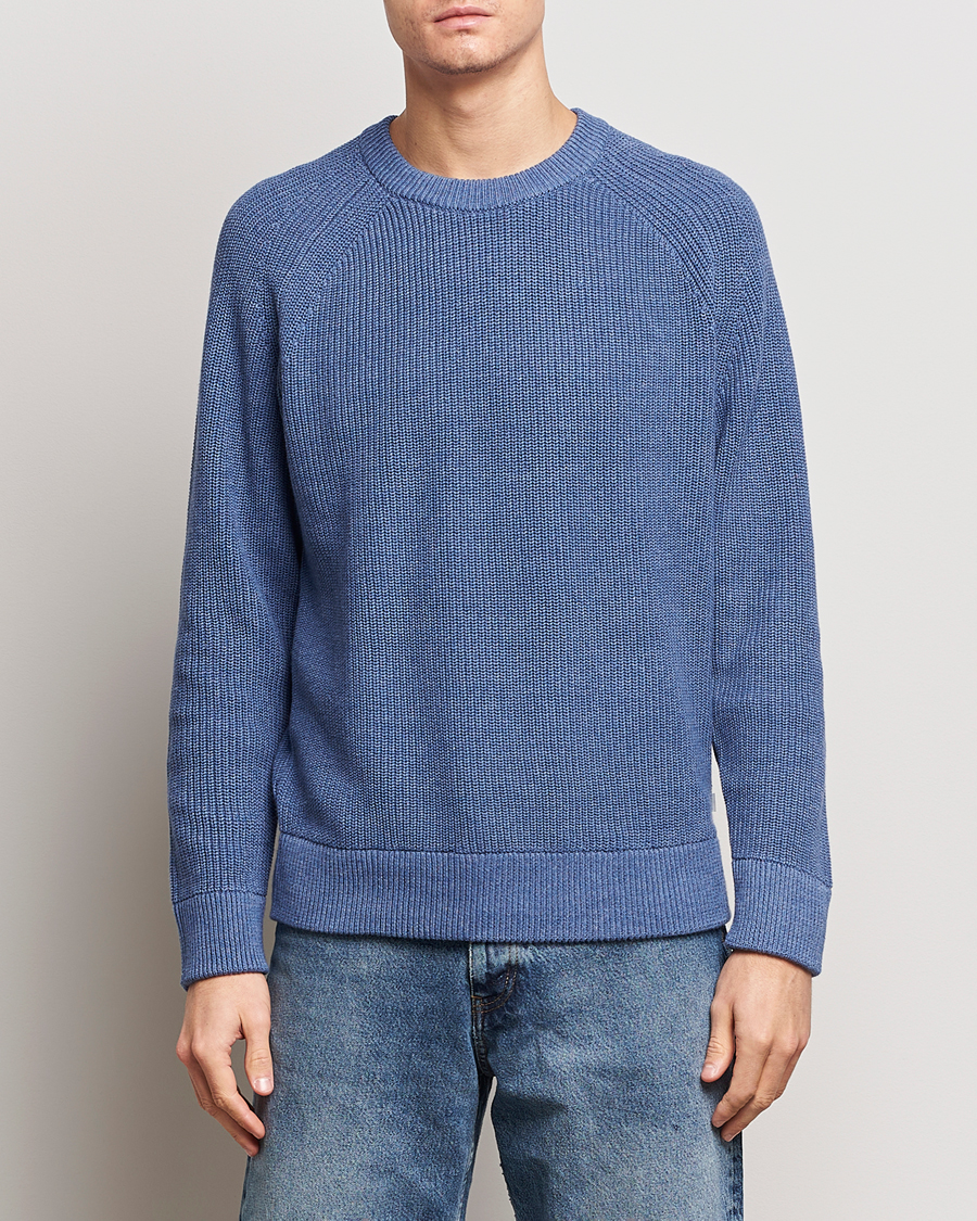 Men | Knitted Jumpers | NN07 | Jacobo Cotton Knitted Crew Neck Grey Blue