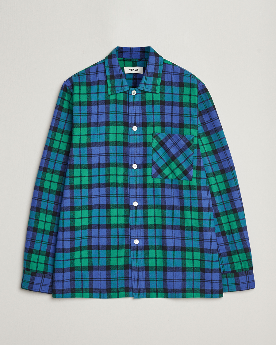 Men | Pyjamas | Tekla | Flannel Checked Pyjama Shirt Green/Blue