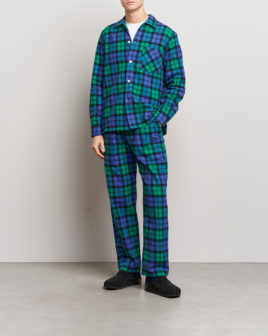 Men | Pyjamas & Robes | Tekla | Flannel Checked Pyjama Shirt Green/Blue