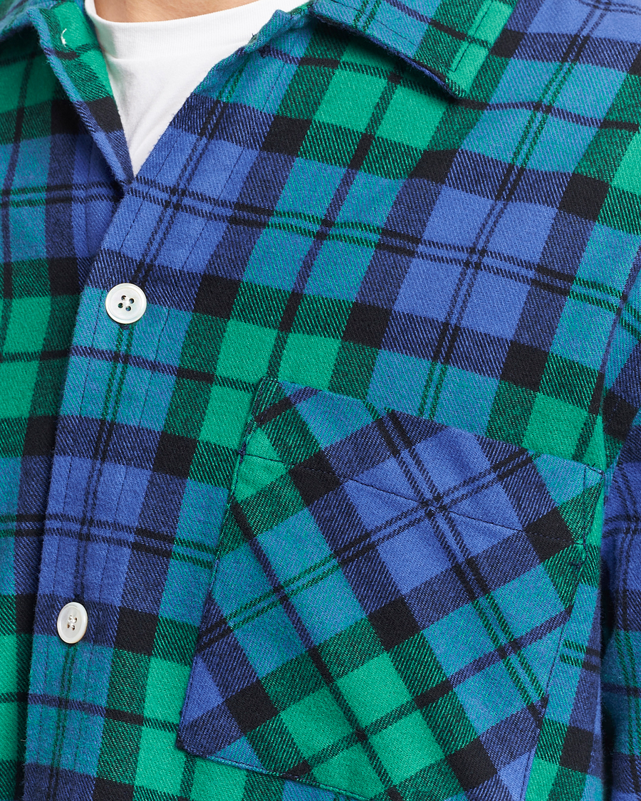 Men | Pyjamas & Robes | Tekla | Flannel Checked Pyjama Shirt Green/Blue