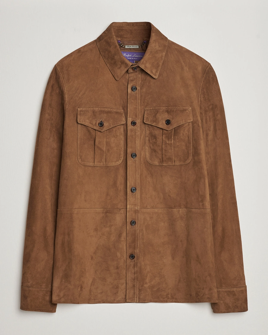 Men | Coats & Jackets | Ralph Lauren Purple Label | Suede Shirt Jacket Dark Brown