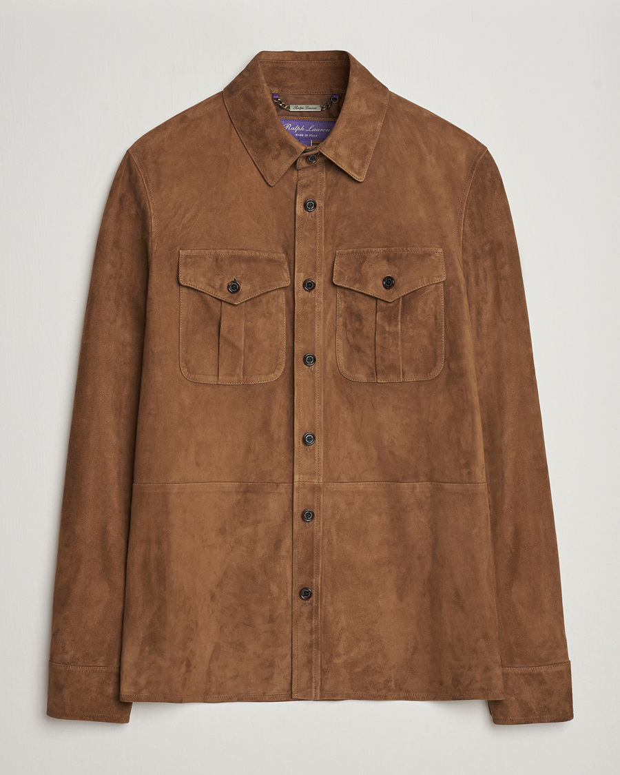 Men | Coats & Jackets | Ralph Lauren Purple Label | Suede Shirt Jacket Dark Brown