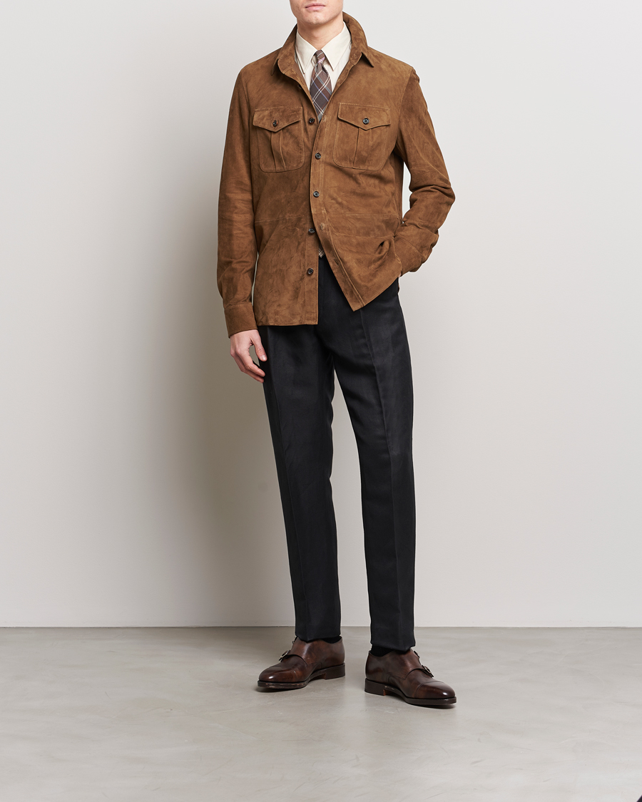 Men | Coats & Jackets | Ralph Lauren Purple Label | Suede Shirt Jacket Dark Brown